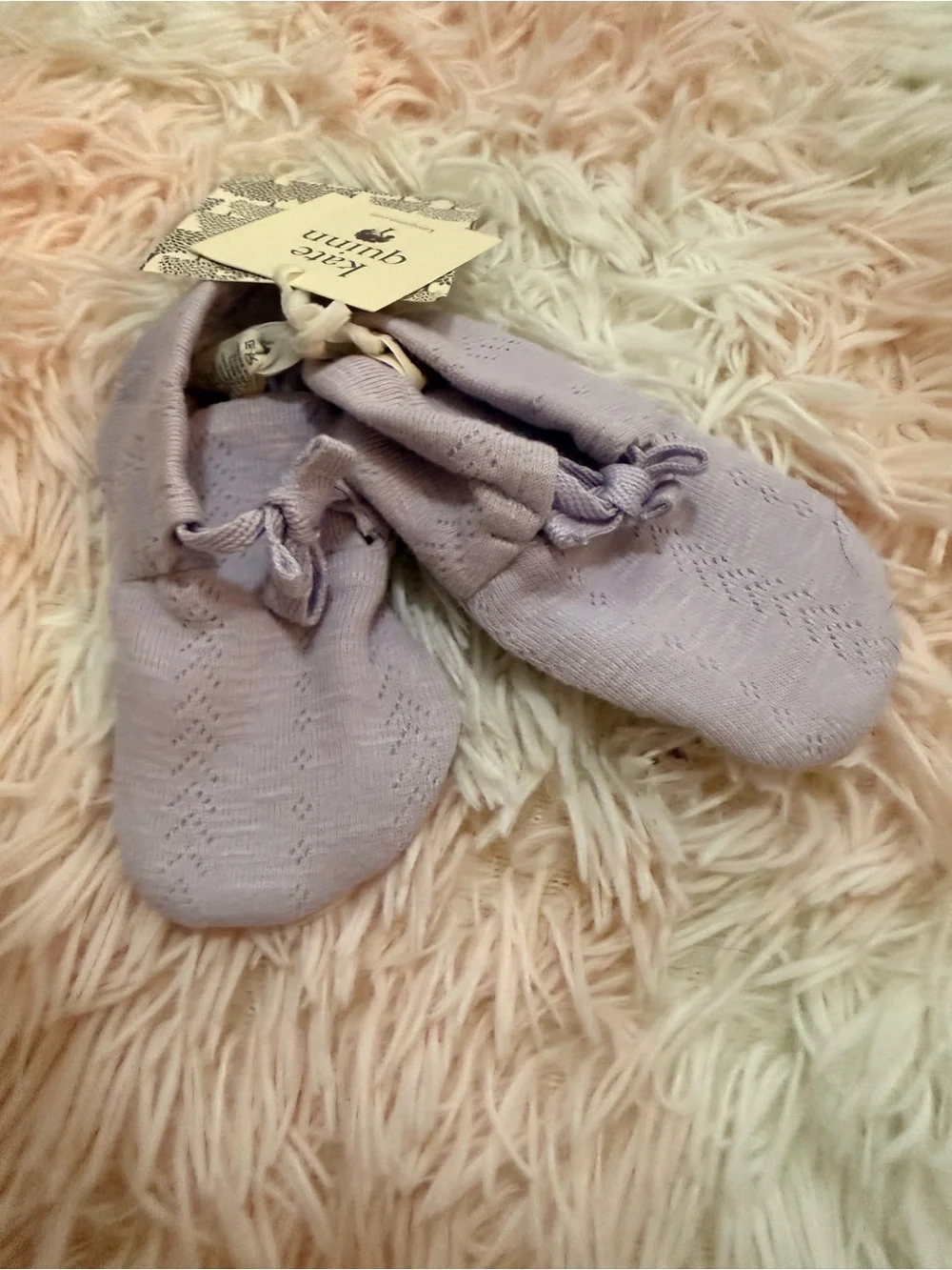kate quinn Lilac Eyelet Knit Baby Booties